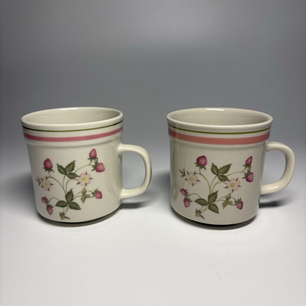 Vintage Set 1986 Newcor Stoneware Strawberry Patch Coffee Mugs Set of 2